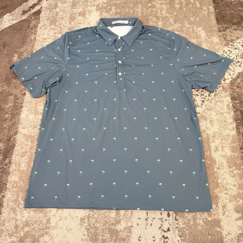 Criquet Tour Range Flag Print Mens XL Golf All Over Graphic Polo Shirt Gray‎